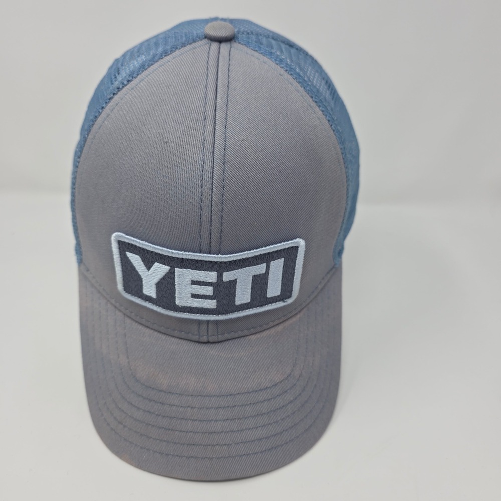 YETI Trucker Hat OSFM Adjustable Snapback Mesh Back Cotton Blend Gray Blue